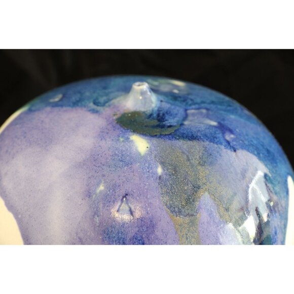 Vtg 1980's Round Bulbous Ceramic Vase One Single Hole Abstract Design Studio Art - Picture 3 of 8